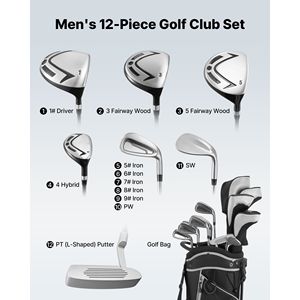 Set di mazze da golf da uomo, 12 pezzi, completo, per destrorsi, 460CC # 1 Conducente # 3/5 Fairway Wood # 4 Mazze Ibride Forgiate Lavorate a CNC - Product Image 2