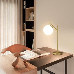 Luxury Contemporary Brass Glass Ball Table Lamp with Milk <b>White</b> Shade 1 Light <b>Bedside</b> Nightstand Lamp for Bedroom Living Room - Product Image 5