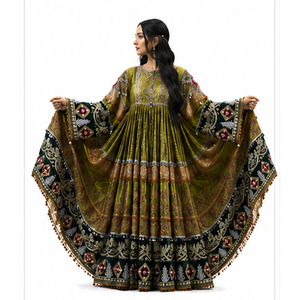 Vestido Tradicional Indio Pakistaní Lehenga para Mujer, Largo hasta el Suelo, Vestido de Novia Bordado a Mano, Verde y Negro, Ropa Étnica, Vestido Afgano - Product Image 1
