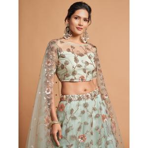 Impresionante vestido de noche de red de hilo verde Pista Lehenga Choli para ropa de fiesta - Product Image 2