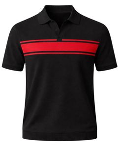 Camiseta Polo Personalizada para Hombre, a Rayas Negras y Rojas, de Algodón, Manga Corta, Corte Ajustado, con Logotipo Personalizado, para Verano, Suministro del Fabricante OEM - Product Image 1