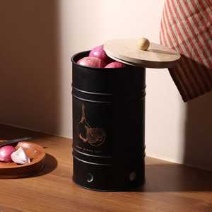 Boîte de rangement élégante en métal avec couvercle en bois naturel pour comptoir de cuisine, garde-manger et organisation quotidienne de la maison - Product Image 4