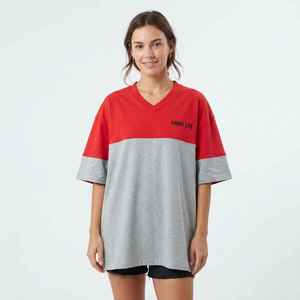 Women's Color Block <b>V</b>-<b>Neck</b> <b>Oversized</b> <b>T</b>-<b>Shirt</b> Loose Fit Short Sleeve Jersey Cotton Top Spring Summer Casual Wear - Product Image 3