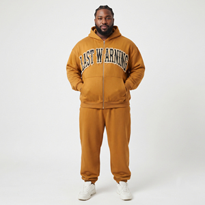 Men Distressed Embroidery Tracksuit Plus Size Zipper Hoodie Sweat <b>Jogger</b> Set Casual 100% Cotton Fleece <b>Oversize</b> Tracksuit Men's - Product Image 6