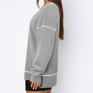 Sudadera de Cuello Redondo para Mujer, en Oferta, con Costuras en Contraste, Gris y Rosa, Talla Grande, Manga Larga, Estilo Casual, Personalizable, de Algodón - Product Image 3