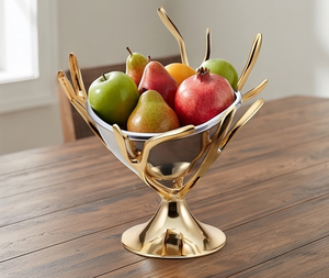 Bol de service élégant en métal haut de gamme, motif bois de cerf, base dorée polie, intérieur argenté, pour fêtes, salon, salle à manger et décoration intérieure - Product Image 6