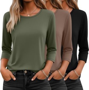 Three Quarter Womens T Shirt High Quality Soft Breathable Summer Wear Premium <b>Plain</b> <b>Tshirt</b> Simple Daily Ladies Shirt - Product Image 2