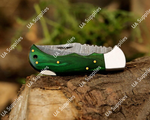 Couteau pliant de poche en acier Damas personnalisé, manche en bois sur mesure, verrouillage arrière, multifonctionnel pour le camping et la chasse en extérieur - Product Image 3