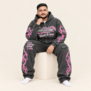 Ensemble sweat-shirt et pantalon de survêtement personnalisé pour homme, gris foncé, imprimé rose, style streetwear, coton French Terry, vêtements d'automne - Product Image 3