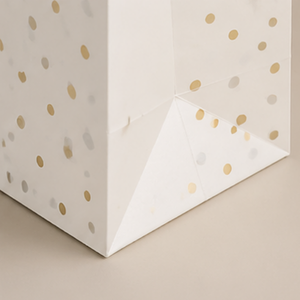 Custom Luxury White <b>Paper</b> Gift Bags with Rope Handles, Gold Polka Dot Design, Heart Tag & <b>Tissue</b> <b>Paper</b> for Retail Packaging - Product Image 5