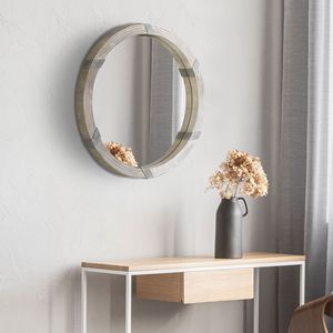 Specchio da parete rotondo in legno naturale da 31 pollici per soggiorno e camera da letto - Product Image 2