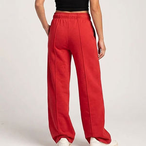 Top Trending <b>Women's</b> <b>Red</b> Fleece Wide Leg Pants Mid Waist Drawstring Loose Fit Full Length Casual Solid Color With Pockets Right - Product Image 2