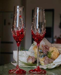 Flûte da Champagne Vintage in Cristallo Rosso Soffiato a Mano con Perle, Bicchieri da Vino Trasparenti per Anniversari <span class=keywords><strong>e</strong></span> Compleanni - Product Image 5