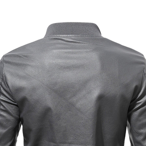 URBANGAZER Men's 100% Polyester Leather <b>Jacket</b> Stand Collar Covered Button <b>Patchwork</b> Design Windproof Breathable Thick - Product Image 6