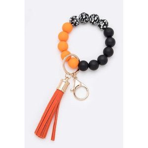 Braccialetto Portachiavi con Perle in Vetro e Cristallo Stampato a Teschio - Product Image 1