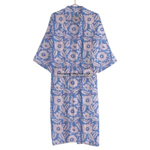 Peignoir imprimé floral vintage pour fille Kimono imprimé à la main Ceinture tissée en pur coton Kimono naturel à la taille - Product Image 3