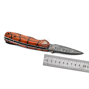 Navaja de bolsillo plegable de acero de Damasco premium DIY con mango de Micarta personalizado con huella dactilar y funda de cuero profesional EDC - Product Image 2