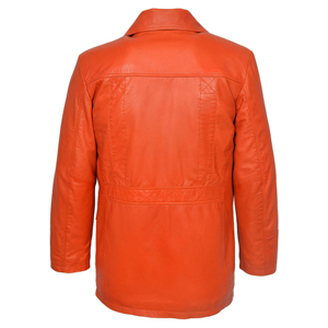 Custom 100% Genuine Fight Club Style Soft <b>Leather</b> <b>Jacket</b> Men's Orange <b>Leather</b> Reefer Coat <b>Blazer</b> Custom <b>Leather</b> Manufacturer - Product Image 3