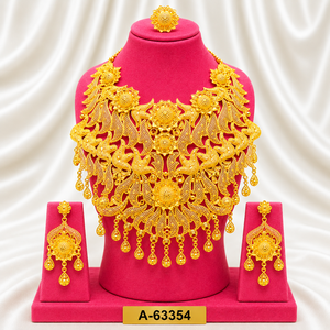 ชุดเครื่องประดับอินเดียแบบดั้งเดิมทันสมัย ชุบทอง 24K ประดับเพชรซิร์คอน พร้อมสร้อยคอ ต่างหู แหวน กำไลข้อมือ สำหรับเป็นของขวัญงานแต่งงานสำหรับผู้หญิง - Product Image 3