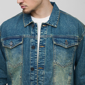 <span class=keywords><strong>Giacca</strong></span> in Denim di Qualità per Uomo, Casual, con Ricami, Antivento, <span class=keywords><strong>Oversize</strong></span>, Spalle Scese, Effetto Vissuto, Nero, 100% Cotone, Invernale - Product Image 3