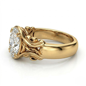 แหวนหมั้นเพชรแท้ทรงวงรีทองคำแท้ 18K สำหรับผู้หญิง สไตล์วินเทจ - Product Image 2
