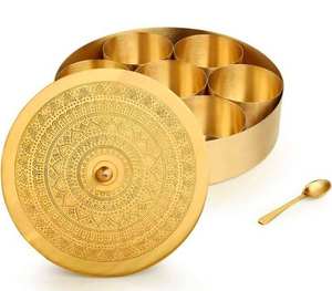 Boîte à épices décorative en fer avec couvercle Mandala, sept compartiments, organisateur de rangement pour épices en métal, utilisation en cuisine, qualité alimentaire - Product Image 5