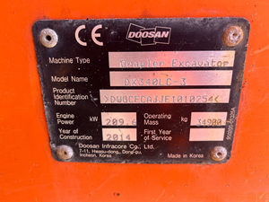 Excavadora de cadenas DX340LC-3 duradera, modelo 2014, para desarrollo de sitios de excavación y trabajos de excavación - Product Image 3