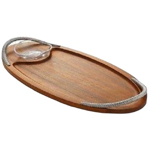 ถาดเสิร์ฟอาหาร7จานพร้อมที่จับโลหะมีสไตล์ถาดเสิร์ฟอาหารทรงสี่เหลี่ยมผืนผ้าสีธรรมชาติสำหรับบ้าน - Product Image 3