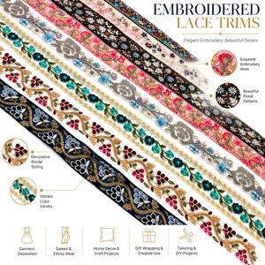 Ribete de encaje bordado floral prémium, borde decorativo de malla para costura de prendas, accesorios para manualidades y vestidos - Product Image 6