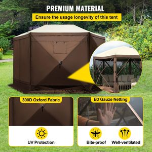 Carpa de camping desplegable de 10 x 10 pies con mosquitera, toldo de 6 lados con ventanas de malla, bolsa de transporte portátil y estacas para el suelo - Product Image 6