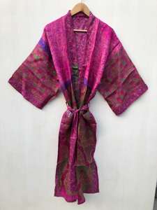 Robe kimono vintage indienne 100% soie sari, robe bohème colorée, tenue de plage, prix de gros. - Product Image 4