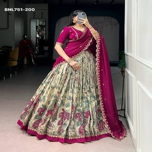 Gorgeous Looking Tussar Silk with Kalamkari Print & Lace Border <b>Flared</b> Can-Can Lehenga-Embroidered Choli-Dupatta Woman Fashion - Product Image 1
