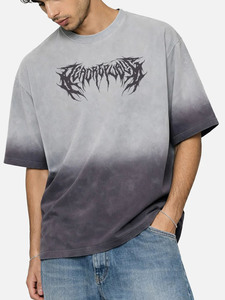 Oversized Gradient Washed T <b>Shirt</b> Men <b>Gothic</b> Graphic Tee Vintage Streetwear Cotton Loose Fit Casual Summer Top - Product Image 5
