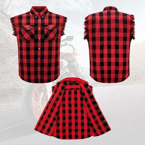 เสื้อเชิ้ตผ้าแฟลนเนลผู้ชายขายส่ง สีแดงดำ ลายตาราง ติดกระดุม มีกระเป๋าสองข้าง ผ้าฝ้ายผสมโพลีเอสเตอร์ ดีไซน์แขนเสื้อแบบสวม - Product Image 3