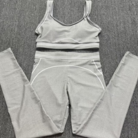 Ensemble de yoga 2 pièces pour femme, rose uni, avec leggings taille haute et brassière de sport dos nageur, coutures contrastées, sans couture, en Spandex et Nylon