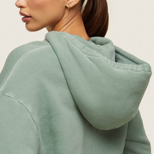 Women's <b>Cropped</b> Hoodie <b>Zip</b>-<b>Up</b> Sweatshirt Solid Color Knitted Long Sleeve Hooded Casual Autumn Wear - Product Image 3