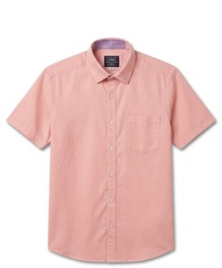 Men's Coral Sand Short Sleeve Cotton Poplin Casual <b>Shirt</b> Turn-down Collar Solid Color Breathable Summer Wear - Product Image 3