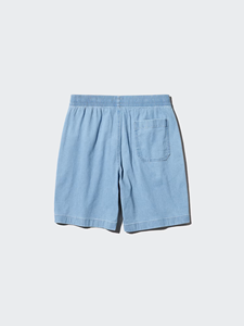 Shorts Bermuda Homme en Satin 100% Coton Bleu Clair, Taille Mi-Haute avec Cordon de Serrage, Couleur Unie, Style Décontracté et Écologique pour le Travail - Product Image 4