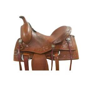 Selle de course pour chevaux Western en cuir marron, avec panier floral en plastique, motif floral, façonnée à la main, conchos carrés, siège rigide, sangles Latigo, 10 pouces - Product Image 2