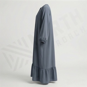 Collection de l'Aïd Ramadan en gros du fabricant : Robe Abaya à silhouette droite, motif uni, tenue islamique pour célébrations - Product Image 3