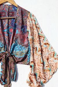 New Arrival Silk Floral Printed Tie Top Boho Hippie Beach Wear Bell Sleeve <b>Cardigan</b> Crop Top Boho Top for Women - Product Image 3