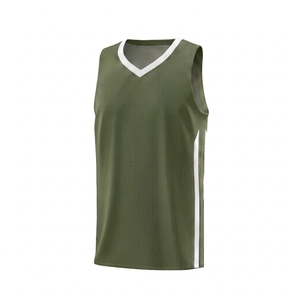 Men's Olive Green V-Neck Sleeveless Basketball Jersey Moisture Wicking Mesh Tank <b>Top</b> Regular Fit All Seasons Apparel - Product Image 6