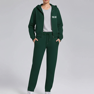 Conjunto de Chándal Personalizado al por Mayor con Cremallera, 100% Algodón, Liso, de Invierno, Ajuste Regular, Hombro Caído, con Cremallera, Estilo Hip Hop, para Mujer - Product Image 1