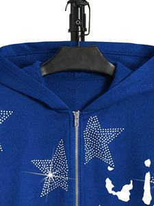 New Arrival French Terry <b>Hoodie</b> <b>Black</b> Plain Rhinestones <b>Hoodie</b> Men Full <b>Zip</b> up Plus Size Customized Design Hoodies - Product Image 4