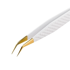 Pince à épiler de précision à pointe fine droite pour isolation des extensions de cils, couleur or et blanc, et recourbe-cils - Product Image 4