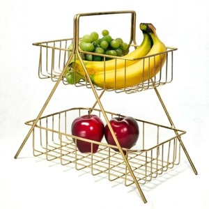 Cesta de Almacenamiento Metálica de 2 Niveles, Diseño Redondo, Color Negro, para Cocina, Exhibición de Artículos Diversos, Cesta Decorativa - Product Image 6