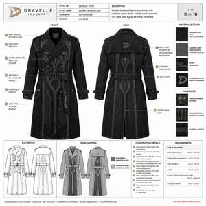 Manteau trench en jean noir délavé surdimensionné style gothique pour homme, long, croisé, avec ceinture, style grunge streetwear - Product Image 6