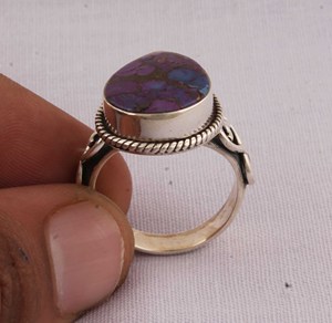 Natural Purple Copper Turquoise Pear <b>Ring</b> 925 Sterling Silver Jewelry Teardrop Purple Gemstone <b>Ring</b> Vintage Style <b>Statement</b> <b>Ring</b> - Product Image 4