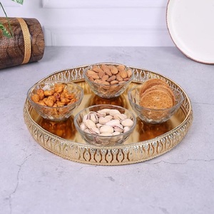 New Arrival <b>Top</b> Design Gold Plated Round Decorative Tray Traditional Design Ramadan Serving Dish <b>Set</b> - Product Image 1