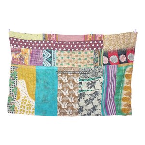 Unique Hand Stitched Cotton Blanket Vintage Handmade Indian Vintage Kantha <b>Quilt</b> Indian Reversible Hand Stitch Heavy <b>Throw</b> <b>Quilt</b> - Product Image 2